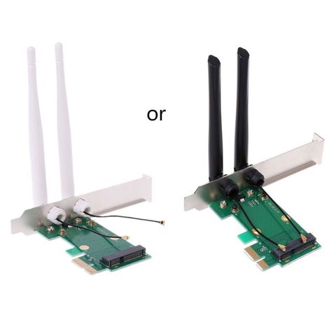 Carte réseau sans fil, adaptateur Mini PCI-E Express vers PCI-E, 2 antennes externes pour PC ► Photo 1/6