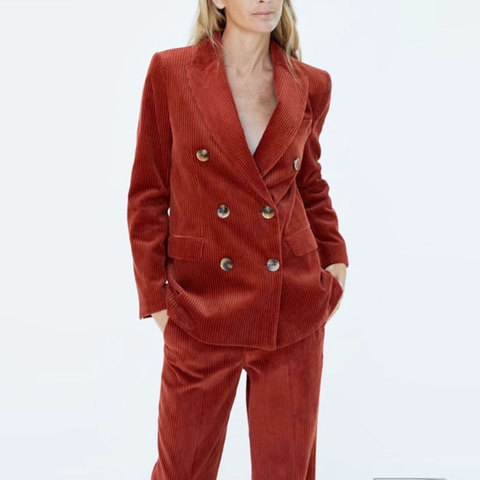 Bella philosophie automne 2022 femmes velours côtelé blazer épais rétro Double boutonnage Blazer bureau manteaux costumes femmes survêtement ► Photo 1/6