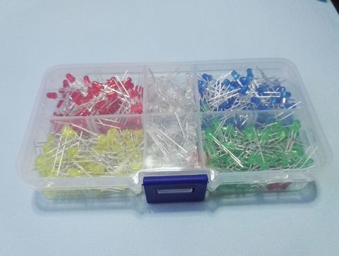 Kit mixte haute luminosité LED 3mm, 1 boîte de 500 pièces, 5 couleurs, 100 pièces, jaune, blanc, rouge, vert, bleu, 5 diodes de valeur, F3mm ► Photo 1/1