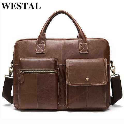 WESTAL Business porte-documents pour ordinateur portable 14 ''sac pour hommes en cuir véritable documents sacs A4 hommes porte-documents en cuir sacs 7212 ► Photo 1/6