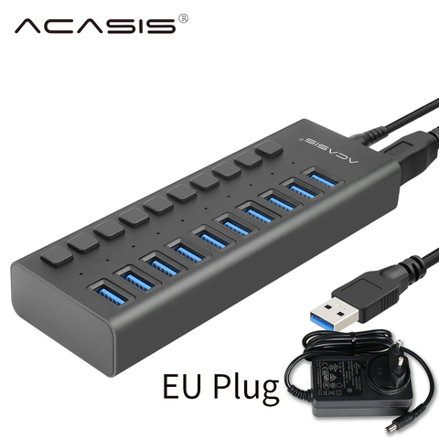 Adaptateur d'alimentation USB 3.0 Hub 3.0 à 10 ports, 12V/4a, chargeur avec interrupteur, séparateur Multi USB, pour Macbook, PC et ordinateur portable ► Photo 1/6