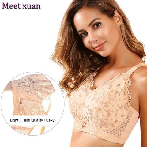 Grande taille 48 50 52 soutiens-gorge en dentelle pour femmes Bralette haut court bh sous-vêtements Lingerie Sexy coupe mince brassière fille minimiseur ► Photo 1/6