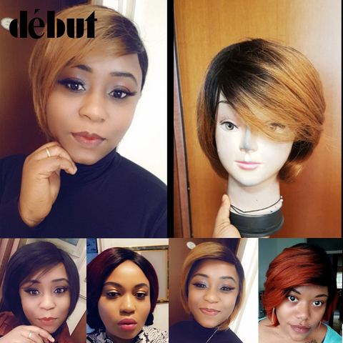 Debut-perruque brésilienne pour femmes africaines, cheveux humains, coupe Bob, ombré TT2/27, bon marché ► Photo 1/6