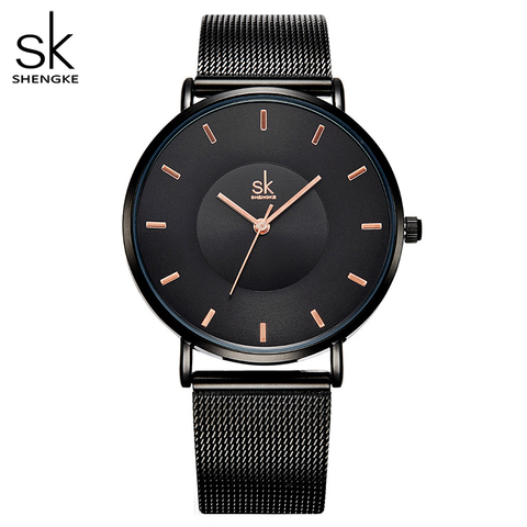 Shengke mode femmes noires montres 2017 haute qualité Ultra mince Montre à Quartz Femme robe élégante dames Montre Montre Femme SK ► Photo 1/6