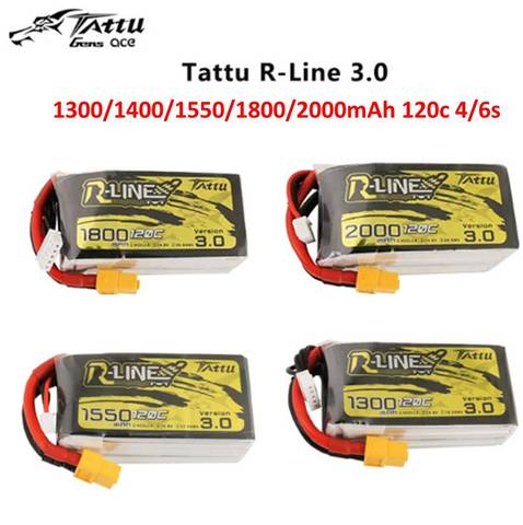 Tattu r-line Version 3.0 V3 1300/1400/1550/1800/2000mAh 120C 4S 6S 4.2V Lipo batterie XT60 Plug FPV course Drone RC quadrirotor ► Photo 1/6