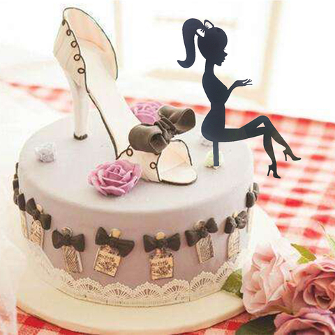 Noir acrylique gâteau Topper Silhouette fille princesse mariage mariée et marié décorations Dessert décoration de gâteaux fournitures de fête ► Photo 1/6