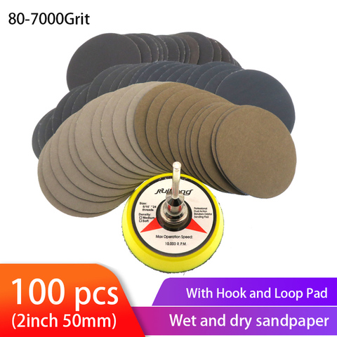 100 pièces de papier de verre sec et humide assortiment 80-7000 disque de ponçage 2 pouces 50mm avec crochet et boucle tampon de ponçage pour le bois ► Photo 1/6