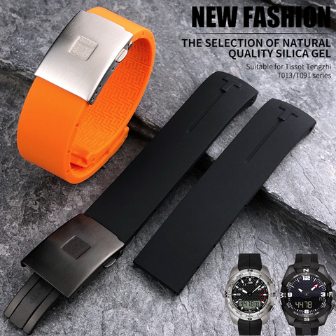 Convient pour Tissot T-TOUCH T013 T047 21mm, caoutchouc Silicone souple, bracelet de montre noir, Orange, Sport, sangle étanche, T091 T013420A ► Photo 1/6