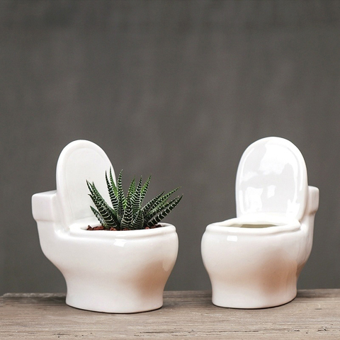 Closestool Forme Pot De Fleur Bureau Bonsaï Jardinage En Pot Plante Succulente Pot Mini Céramique Art Vase Home Office Décoration ► Photo 1/1