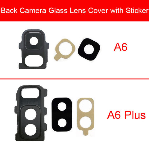 Objectif de caméra arrière avec autocollant pour Samsung Galaxy A6 A6 Plus A600 A605 pièces de rechange de cadre de couverture en verre de caméra arrière ► Photo 1/3