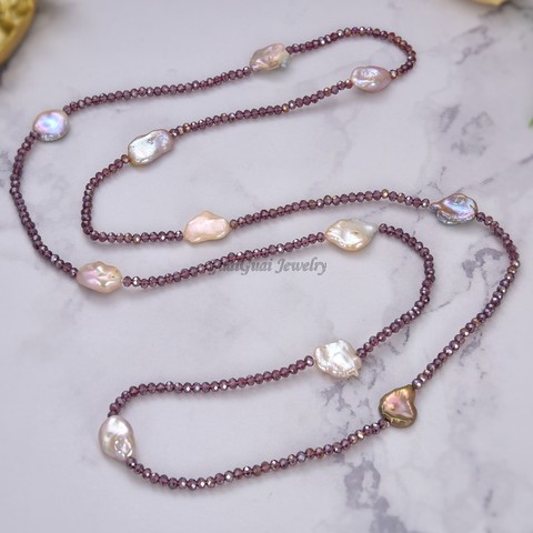GuaiGuai – collier en cristal de perles Keshi violet 46 pouces, bijoux ► Photo 1/6