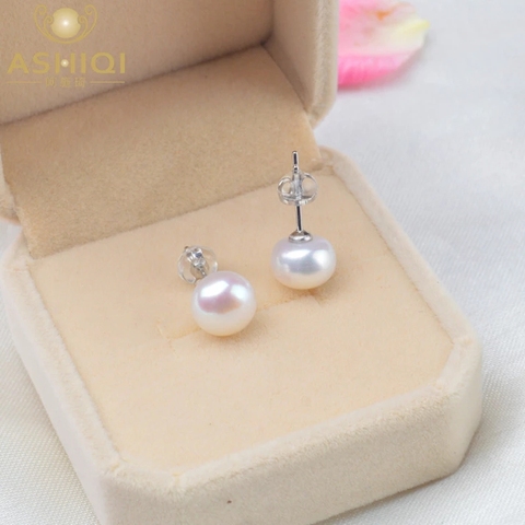 ASHIQI-boucles d'oreilles à clous pour femmes, bijoux en argent Sterling 2022 véritable, en perles d'eau douce, tendance, vente en gros, 925 ► Photo 1/6