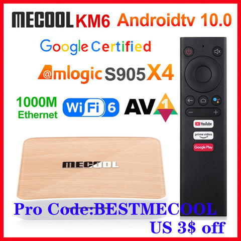 Mecool KM6 – boîtier TV de luxe Amlogic S905X4, Android 10, certifié Google, 4 go 64 go, compatible avec Wifi6 AV1 BT5.0, 4K, 2 go 16 go ► Photo 1/1