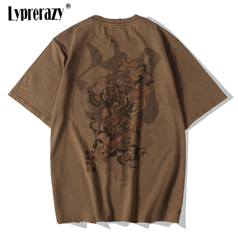 Lypréazy chinois Vintage singe roi broderie T-Shirt hommes T-Shirt hommes Streetwear T-Shirt Hip Hop 4XL vêtements marron coton ► Photo 1/5