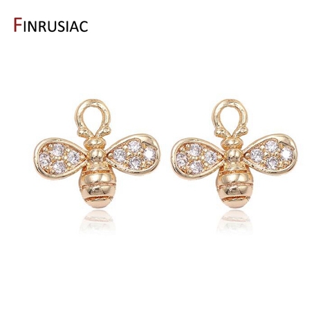 10*8mm petit Mini pendentif abeille pour boucles d'oreilles breloques 14k plaqué or incrusté zircon abeille breloque en gros ► Photo 1/6