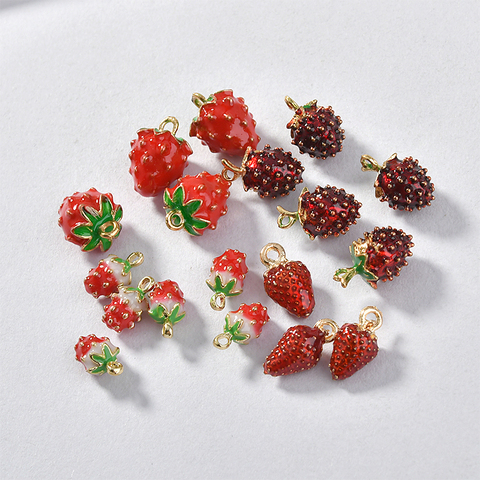 Alliage goutte huile tridimensionnelle petit fraise pendentif Bracelet à bricoler soi-même boucles d'oreilles pendentif décoratif matériel accessoires 2 pièces ► Photo 1/6