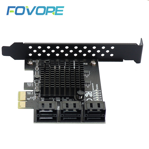 Carte d'extension SATA 3.0 à PCIe, PCI express, 6 ports, puce Marvell 88SE9215, convertisseur SATA 3 avec dissipateur thermique pour disque dur ► Photo 1/6