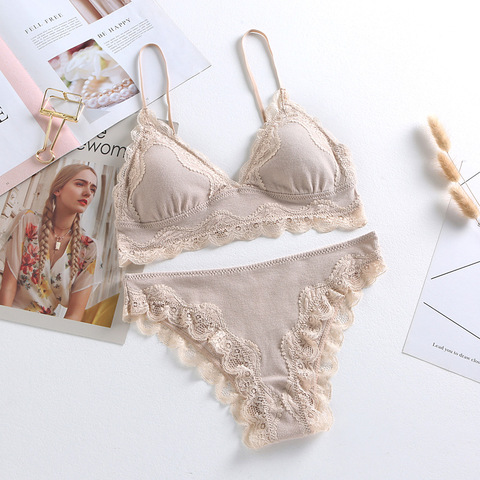 Ensemble de Bralette en coton rayé pour femmes, soutien-gorge Triangle sans fil, bonnet doux, Lingerie pour filles ► Photo 1/6