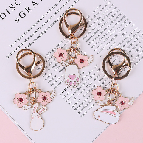 Porte-clés en forme de lapin en émail, forme de fleur, mignon Animal pour femmes et filles, bijoux, sac à main de voiture, porte-clé, décoration K127 ► Photo 1/6