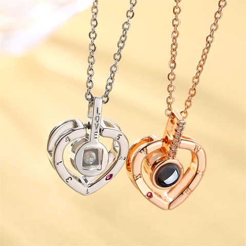 VKME-collier, pendentif, avec Projection, souvenir romantique, de mariage, 100 langues différentes, cadeau, à la mode ► Photo 1/6