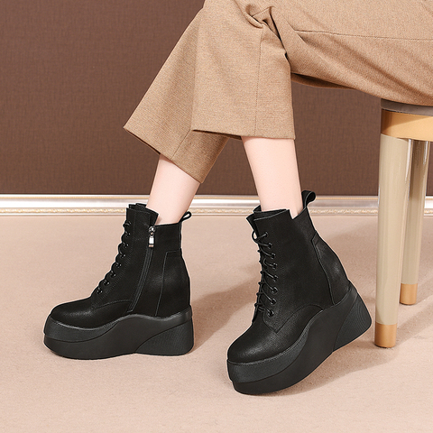 Nouveau hiver femmes chaussures naturel en cuir véritable bottes bas de épais chaud fourrure femme bottes 100% peau de vache Chelsea bottes de neige ► Photo 1/5