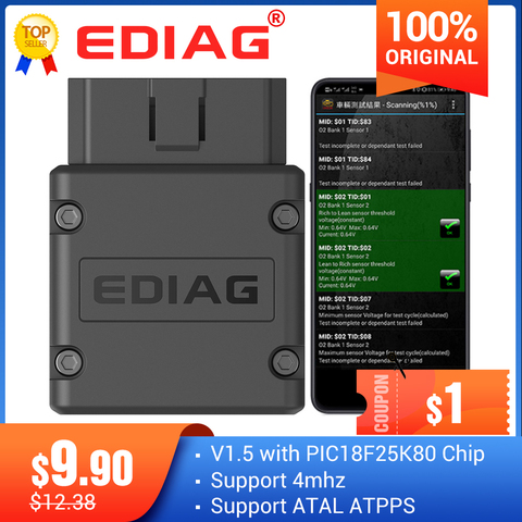 Ediag – outil de Diagnostic automatique pour Android/IOS/Wins, lecteur de code elm327 V1.5, Bluetooth 327, prise OBD2 ► Photo 1/6