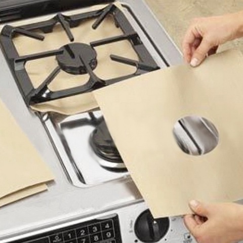4 pièces protecteurs de cuisinière à gaz en Fiber de verre couvertures de cuisinière réutilisables tapis antiadhésif lave-vaisselle Protection contre l'incendie outils de cuisine ► Photo 1/6