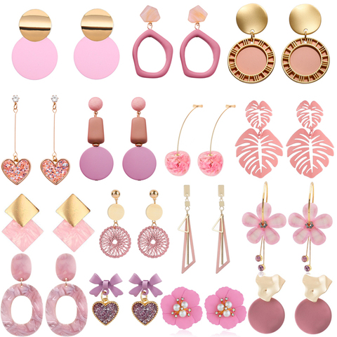 2022 nouveau coréen acrylique rose géométrique boucles d'oreilles pour les femmes mignon romantique rond fleur coeur couleur bonbon mode bijoux Brincos ► Photo 1/6