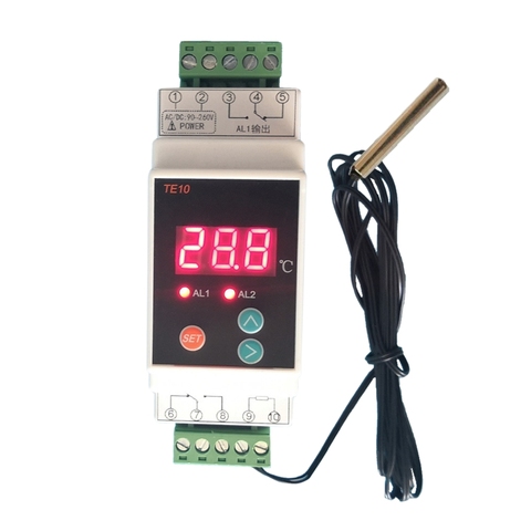 Thermostat sur Rail Din AC90 ~ 260V -40 ~ 110 ℃, avec capteur, relais bidirectionnel, sortie d'alarme de température, sans NC, sortie commune 7A/250VAC ► Photo 1/6