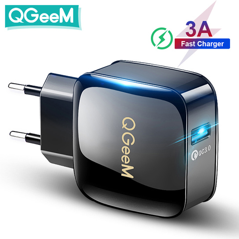 QGEEM – chargeur USB QC 3.0, Charge rapide 3.0, adaptateur 12V, prise ue/US, pour téléphone iPhone, Huawei, Samsung, Xiaomi ► Photo 1/6