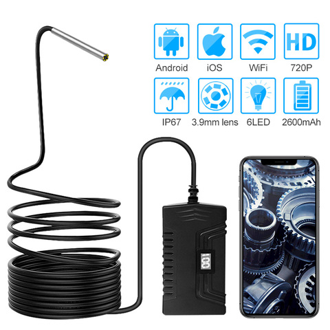 Caméra d'inspection sans fil IP67 Wifi 2 mp, 3.9mm, Endoscope avec 6 LED, pour Android, IOS, Smartphone, iPhone, Samsung ► Photo 1/6