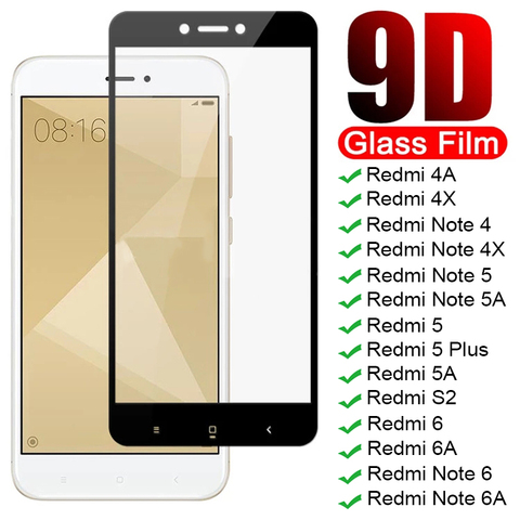 Verre de protection plein écran 9D sur Redmi Note 4 4X 5 5A 6 Pro pour Xiaomi Redmi 4X 4A 5A 5 Plus 6 6A S2 étui en verre trempé ► Photo 1/6