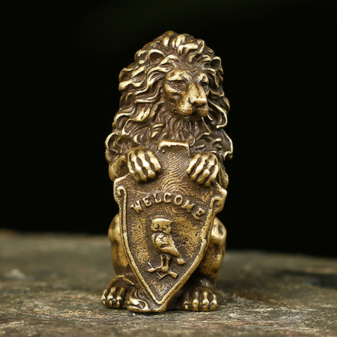 Statues de roi Lion en Bronze Antique, bienvenue, Feng Shui, décorations pour la maison, hibou en cuivre, Figurines miniatures, ornements de Table ► Photo 1/6