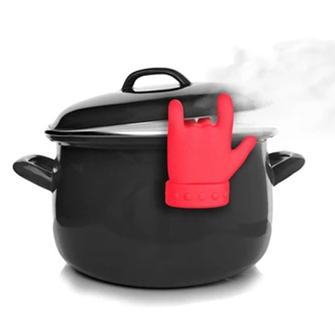 Couvercle de Pot en Silicone, support de cuisine en forme de doigt, maison rouge couvercle de Pot anti-déversement, lever cuillère organisateur Gadgets ► Photo 1/6