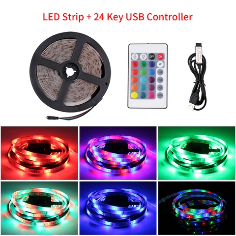 5V USB RGB LED bande lumière TV rétro-éclairage 2835 RGB 50cm 1m 2m 3m 4m 5m 5V USB lumière LED bande avec contrôleur IR pour bande de lampe à LED ► Photo 1/6