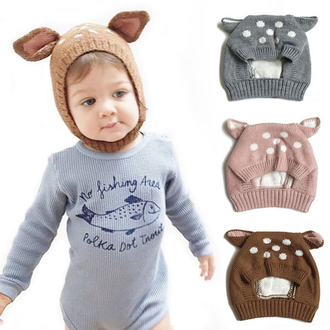 Chapeau en forme de cerf pour bébé d'hiver, Bonnet tricoté doux pour bébé garçon et fille, Bonnet pour enfants, nouveau-né ► Photo 1/6
