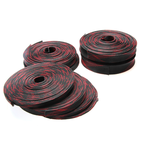 10 M Noir + Rouge PET Extensible Câble Manches Isolation Fil Tressé gainer Glande Câbles protection 2/4/6/8/10/12/15/20/25mm ► Photo 1/6