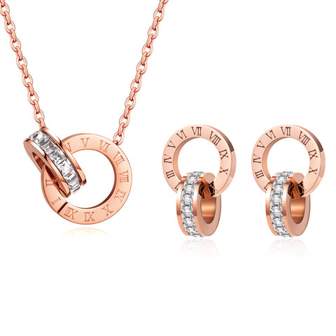 Luxe élégant chiffre romain cristal collier boucles d'oreilles ensemble pour les femmes mode acier inoxydable boucles d'oreilles 2022 tendance bijoux de mariage ► Photo 1/6