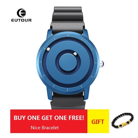 EUTOUR-montre magnétique en Silicone pour hommes, de luxe, montre de Sport, Quartz, couleur bleue, bracelet magnétique, étanche, pour hommes, à la mode ► Photo 1/6