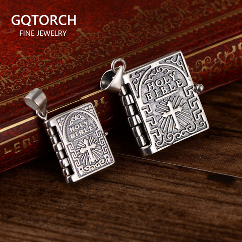 925 argent Sterling sainte Bible croix pendentif collier pour homme et femmes livre Type sculpture gravé prière du seigneur lettres anglaises ► Photo 1/6