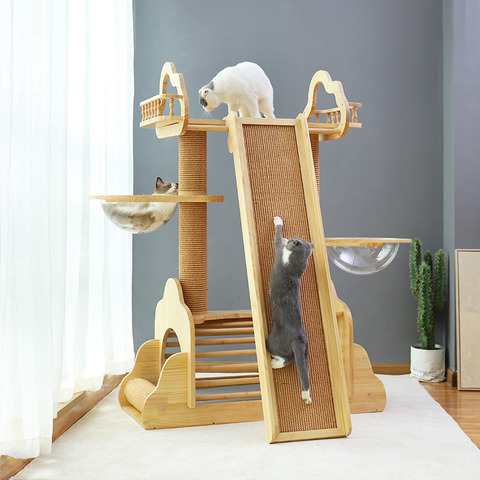 Grand cadre d'escalade pour chat, litière pour chat, arbre à chat, étagère à chat en bois massif, capsule de villa, planche à gratter en sisal, fournitures de jouets pour chats ► Photo 1/5