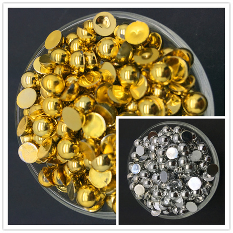 Scrapbooking à dos plat, demi-perles, or argenté, 3/4/5/6/8/10mm, pour artisanat ► Photo 1/1