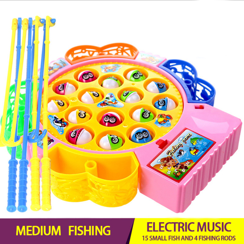 Jeu de pêche rotatif électrique pour enfants, ensemble d'assiettes musicales de poisson, jouets de sport de plein air magnétiques pour enfants, jeux de pêche ► Photo 1/2