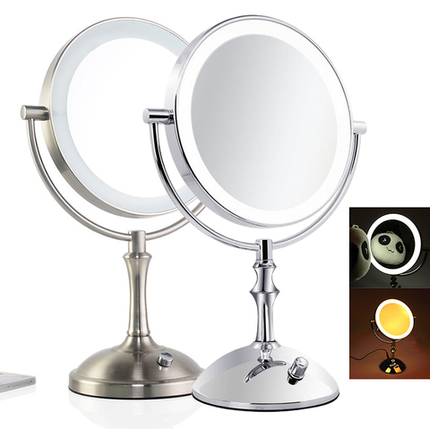 Miroir de maquillage Double Face éclairé 8 pouces, grossissant 1/3x, avec lumière Led, luminosité réglable ► Photo 1/6