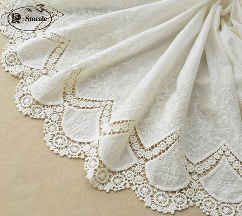 Tissu dentelle brodé en coton blanc ajouré, symétrique bilatérale, robe d'été douce et agréable pour la peau, largeur 140 Cm, RS472 ► Photo 1/1