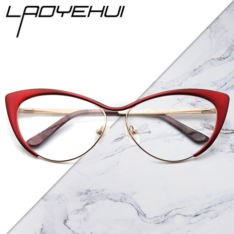 LAO YE HUI 2022 Cadre Lunettes objectif clair Femmes marque Unisexe Lunettes optique myopie oeil de chat noir rouge en métal lunettes 8077 ► Photo 1/6