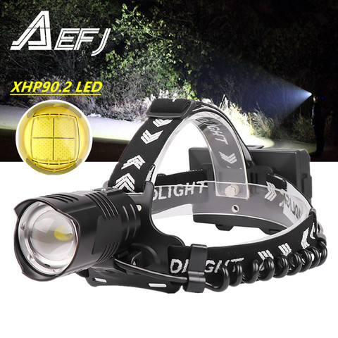 Lampe frontale XHP90.2 Led puissante, lampe torche étanche avec piles 18650 rechargeables par USB ► Photo 1/6