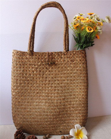 Grand sac fourre-tout en paille d'été pour femmes, sac à bandoulière décontracté de plage, sac à main fait-main, panier de rangement, sac de Shopping ► Photo 1/6