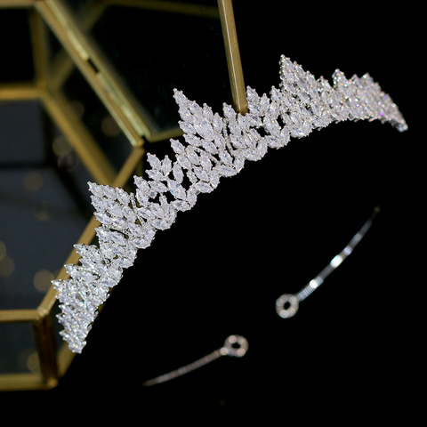 Nouveau tiara-coiffure de mariée AAA CZ, bijoux de mariée couronne de cristal, bandeau à la mode, bijoux A00676 ► Photo 1/4