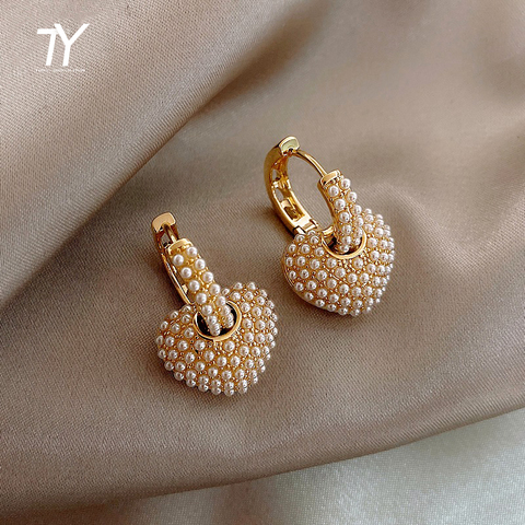 Populaire en 2022 célébrité Style doux perle pêche coeur amour balancent boucles d'oreilles pour femme mode luxe bijoux boucles d'oreilles inhabituelles ► Photo 1/6